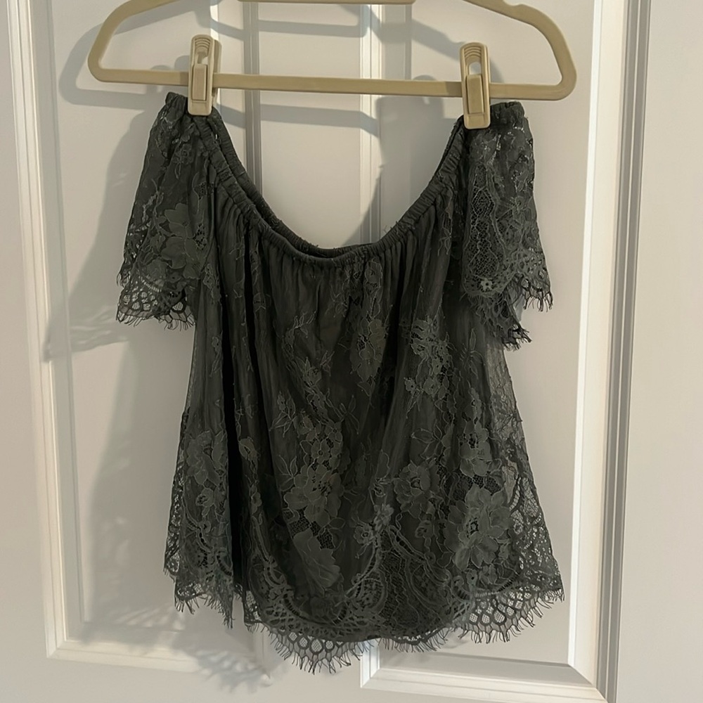 Green off the shoulder lace top